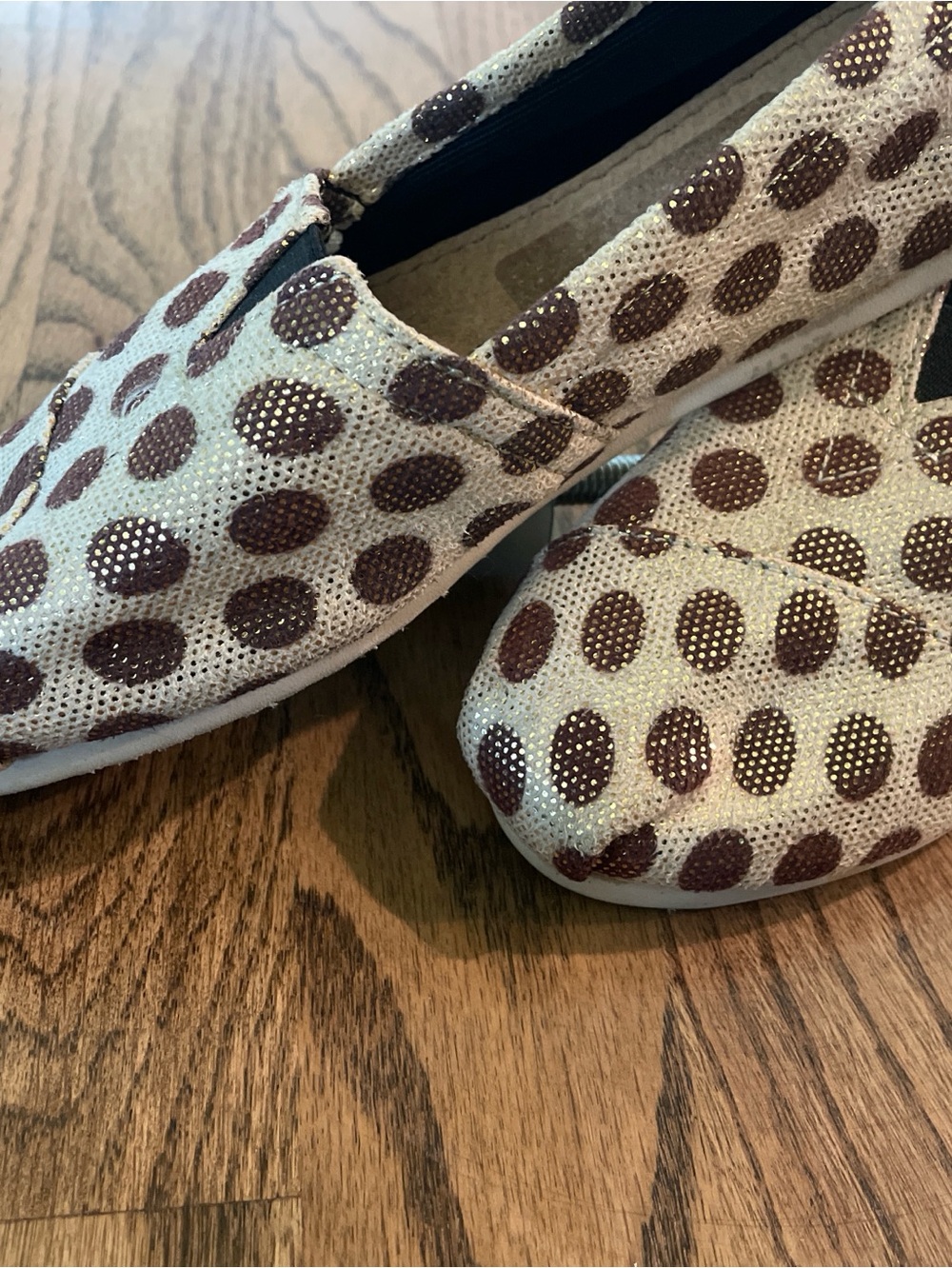 Toms Metallic Cream with Brown Polka Dots size 5.5
